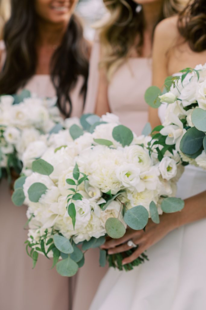 Classic Timeless Garden Party Wedding. Bridal Bouquet with White peonies, white garden roses, lisianthus and ranunculus by Sebesta design at Congress Hall in Cape May, photography by Rachel Pearlman Photography