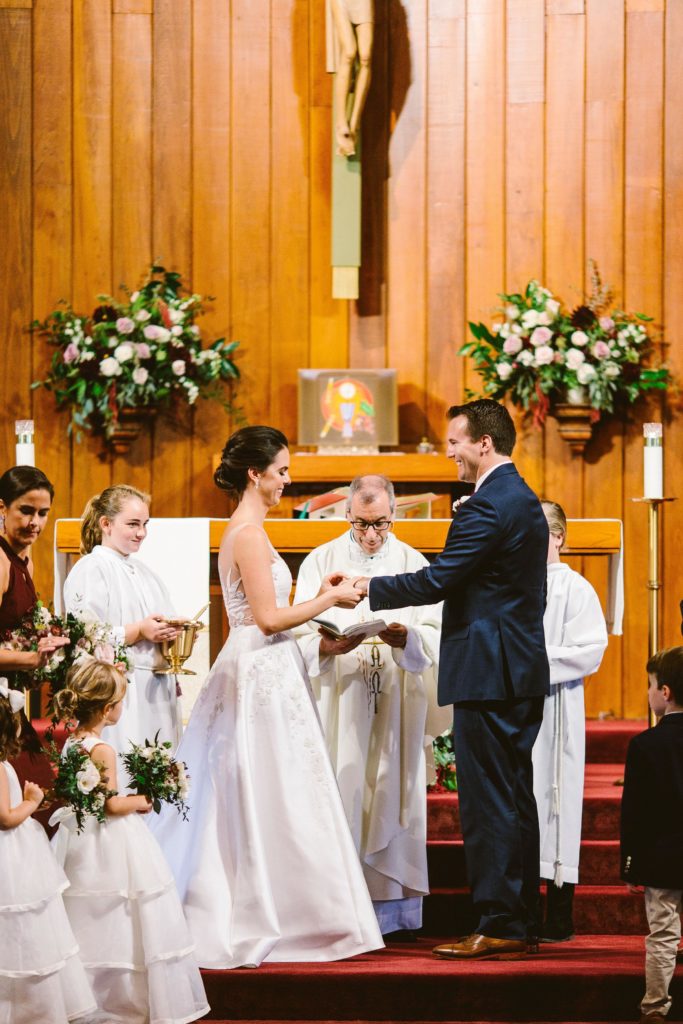 Elegant, Ethereal and Autumnal St. John Neumann Catholic Church Wedding Ceremony Designed by Sebesta Design, Photography by Redfield Photography