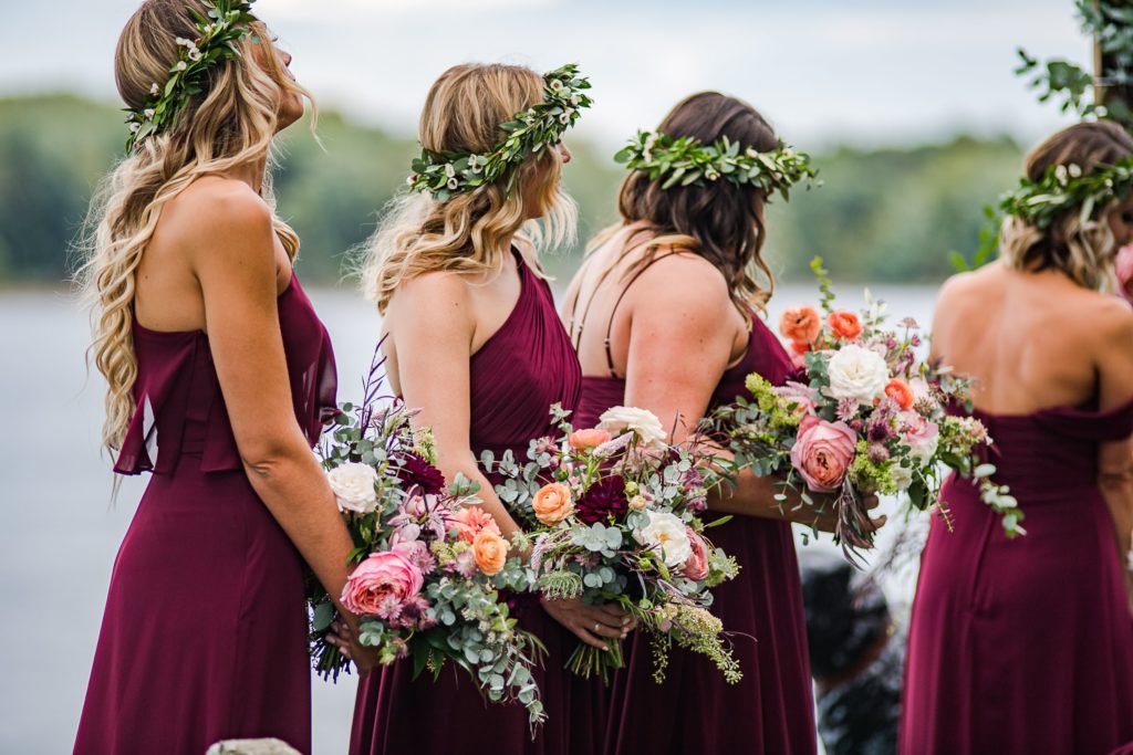 Bold Boho Organic Wedding bridal party at Glen Foerd on the Delaware by Sebesta Design. Photographed by The Caffeinated Photographer.