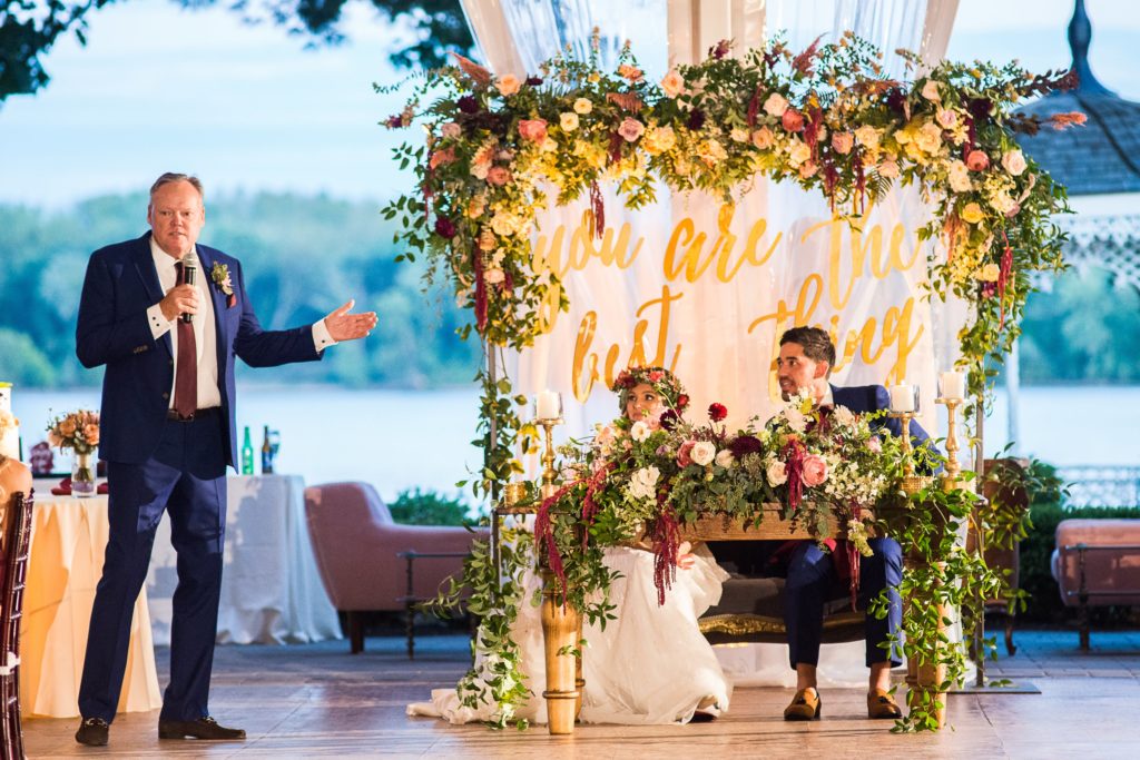 Bold Boho Organic Wedding Reception at Glen Foerd on the Delaware designed by Sebesta Design and Photographed by The Caffeinated Photographer.